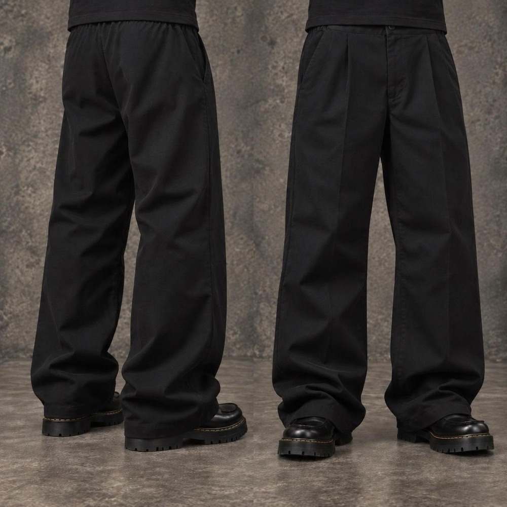 34x32 Black Pleated Baggy Wide Leg Dress Pants Grunge Y2K